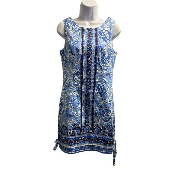 Lilly‎ Pulitzer Mila stretch Blue and White Sheath dress size 2 EUC - Picture 3 of 12